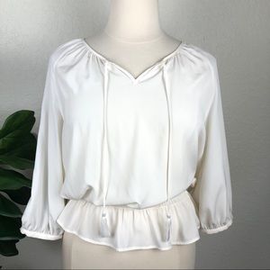 EUC Chico’s Ivory Peasant Blouse w/Smocked Waist